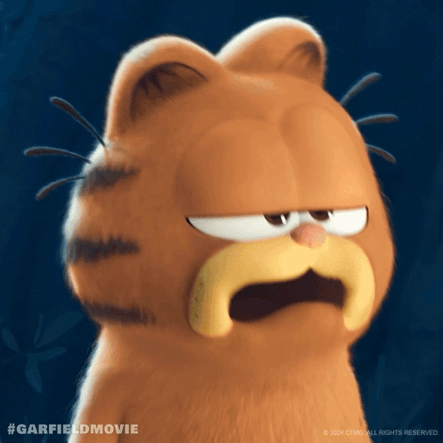 A Close Up Of Garfield 'S Face With The Hashtag #Garfieldmovie At The Bottom GIF