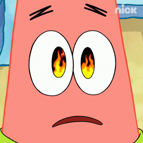 A Close Up Of Patrick Star 'S Face With A Nick Logo Behind Him GIF