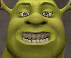 A Close Up Of Shrek 'S Face With A Big Smile On It . GIF