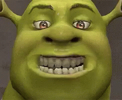 A Close Up Of Shrek 'S Face With His Eyes Closed And His Mouth Open . GIF