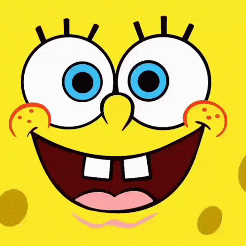 A Close Up Of Spongebob 'S Face With Blue Eyes And White Teeth GIF