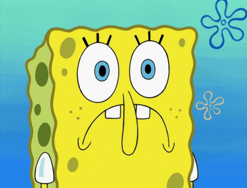A Close Up Of Spongebob Squarepants ' Face With A Flower In The Background GIF