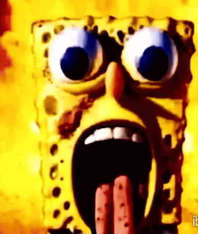 A Close Up Of Spongebob With His Mouth Open And His Tongue Out GIF