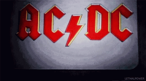 A Close Up Of The Ac Dc Logo With A Lightning Bolt On It . GIF