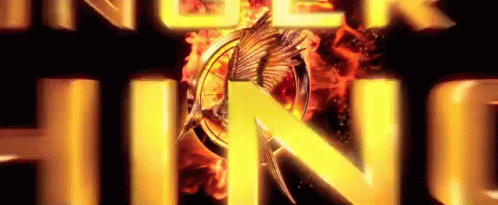 A Close Up Of The Hunger Games Logo With A Bird On It . GIF