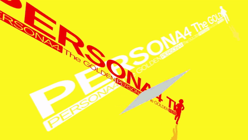 a close up of the persona 4 golden logo on a yellow background