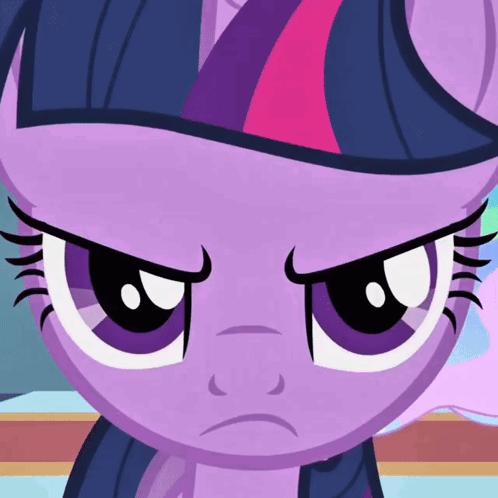 A Close Up Of Twilight Sparkle 'S Face With An Angry Expression GIF