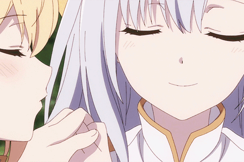 A Close Up Of Two Anime Girls With Their Eyes Closed And Their Hands On Each Other 'S Faces GIF