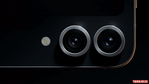 A Close Up Of Two Camera Lenses On A Black Phone With Thinkjules Written Below It GIF
