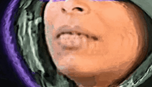 A Closeup Of A Person 'S Face With A Purple Background GIF