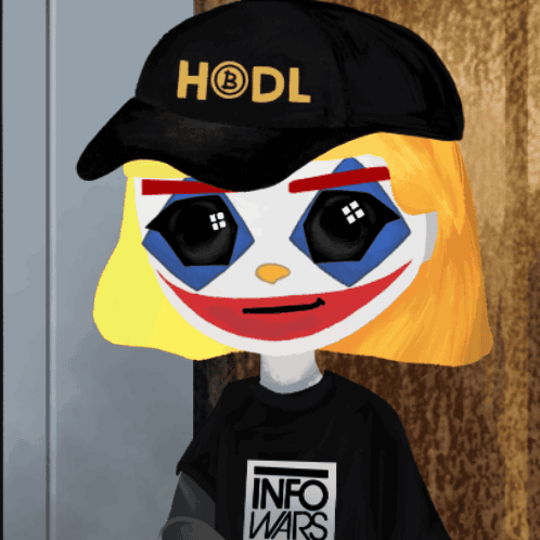 A Clown Wearing A Hodl Hat And A Info Wars Shirt GIF