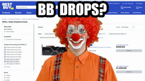 A Clown With A Red Wig And A Red Nose Is On The Best Buy Website GIF