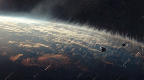 A Cluster Of Asteroids Are Falling From The Sky Over The Earth GIF
