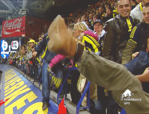 A Coca Cola Sign Hangs Above A Crowd Of Fans GIF