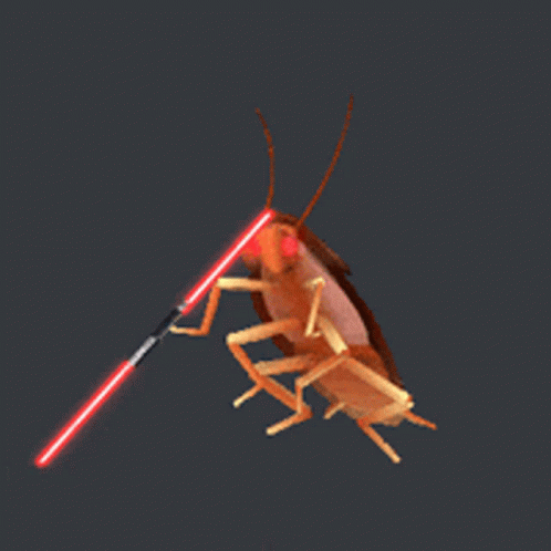 A Cockroach Is Holding A Red Light Saber In Its Right Hand GIF