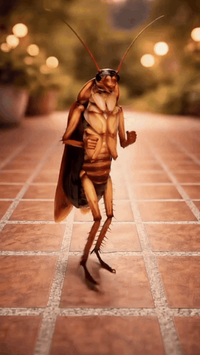 A Cockroach Is Standing On Its Hind Legs On A Tiled Walkway GIF
