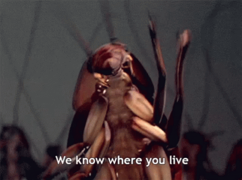 A Cockroach Says " We Know Where You Live " GIF