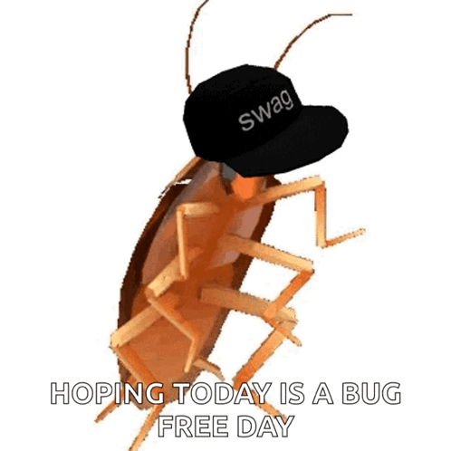 A Cockroach Wearing A Black Hat With The Words Hoping Today Is A Bug Free Day Below It GIF