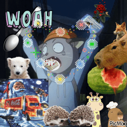 A Collage Of Animals And A Coca Cola Truck GIF