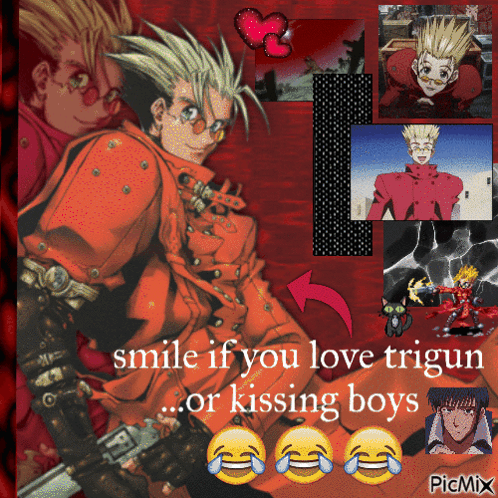 A Collage Of Anime Characters With The Caption Smile If You Love Trigu Or Kissing Boys GIF
