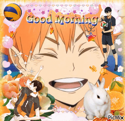 A Collage Of Anime Characters With The Words Good Morning Written On The Top GIF