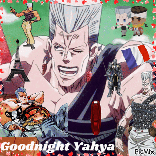 A Collage Of Anime Characters With The Words Goodnight Yahya GIF