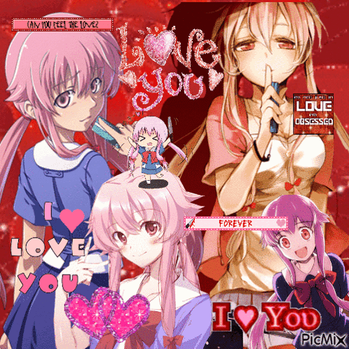 A Collage Of Anime Characters With The Words I Love You In The Middle GIF