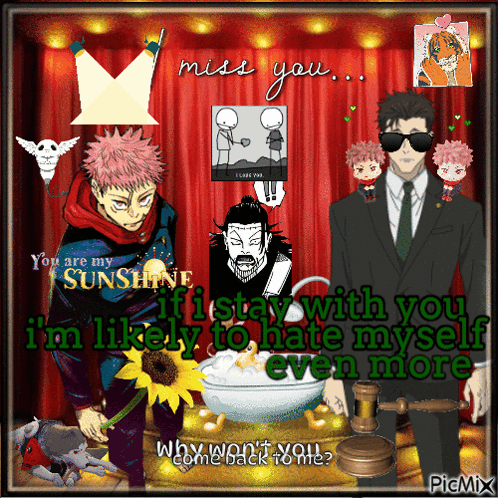 a collage of anime characters with the words " i miss you "