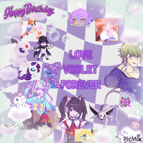A Collage Of Anime Characters With The Words " Love Violet Forever " GIF