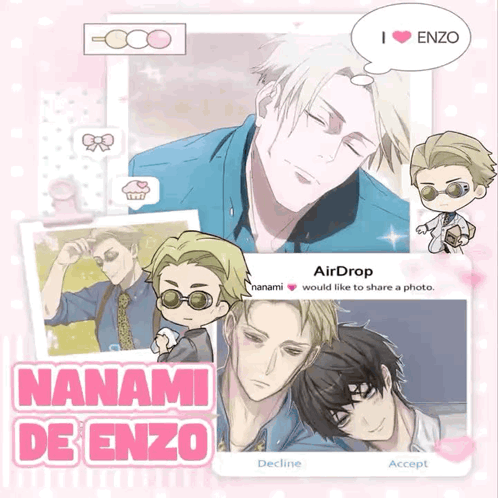 A Collage Of Anime Characters With The Words Nanami De Enzo At The Bottom GIF