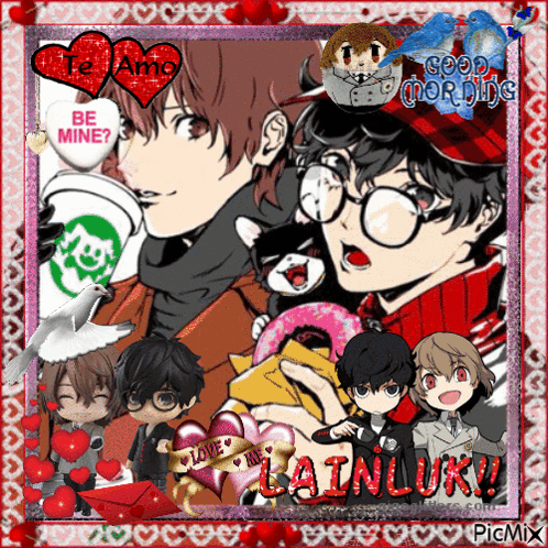 A Collage Of Anime Characters With The Words Te Amo Be Mine On Top GIF