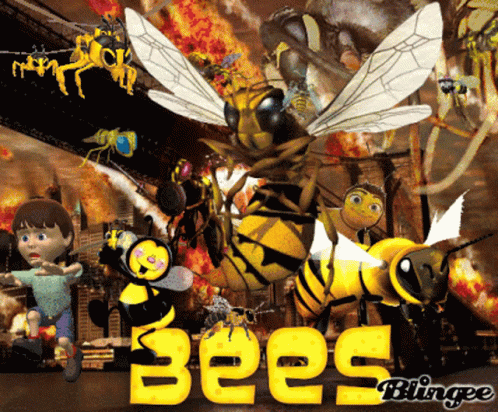 A Collage Of Bees And A Boy With The Word Bees On The Bottom GIF