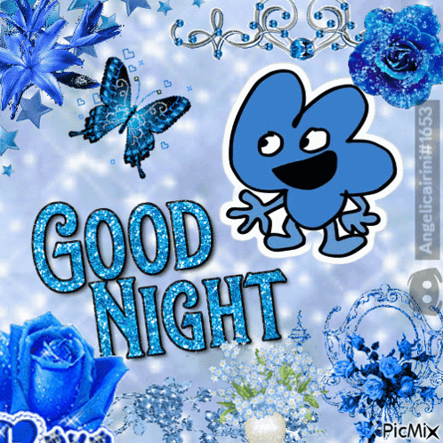 A Collage Of Blue Flowers Butterflies And The Words Good Night GIF