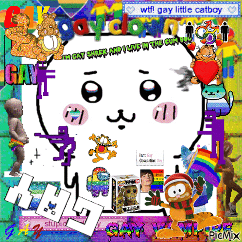A Collage Of Cartoon Characters With The Words Gay Little Catboy On Top GIF