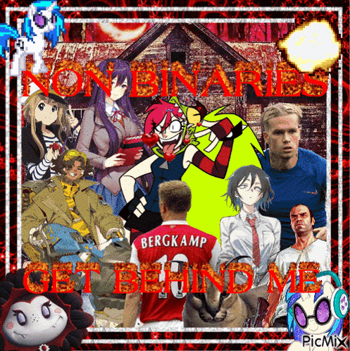 A Collage Of Cartoon Characters With The Words Get Behind Me GIF