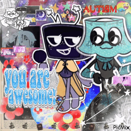 A Collage Of Cartoon Characters With The Words You Are Awesome On The Bottom GIF