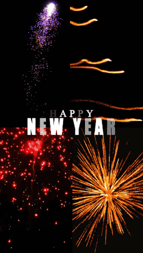 A Collage Of Fireworks With The Words Happy New Year GIF