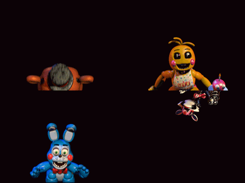 A Collage Of Five Nights At Freddy 'S Characters Including Bonnie And Mangle GIF