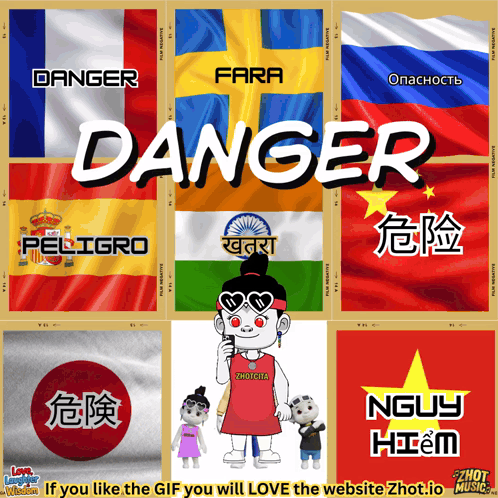 A Collage Of Flags With The Word Danger Written On Them GIF