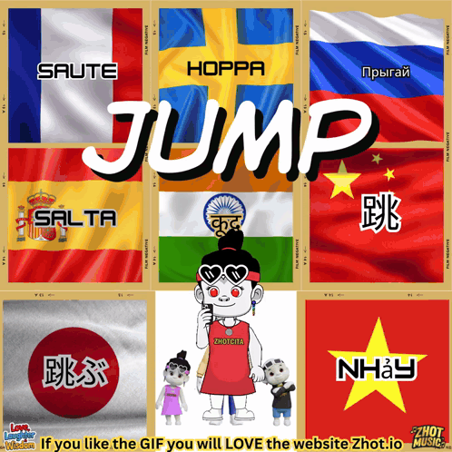 A Collage Of Flags With The Word Jump On The Top GIF