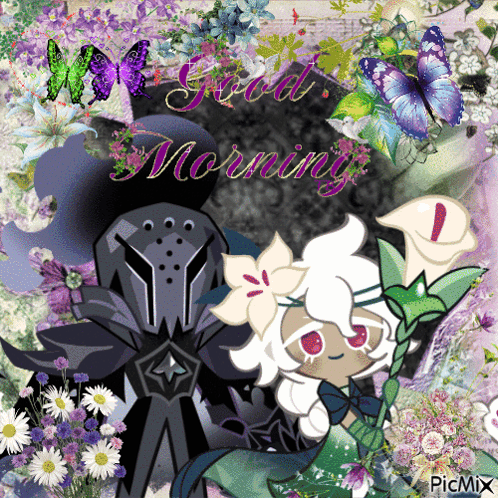 A Collage Of Flowers And Butterflies With The Words " Good Morning " On The Bottom GIF