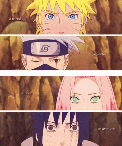 A Collage Of Four Anime Characters With The Words A Friend A Teacher And A Lover GIF