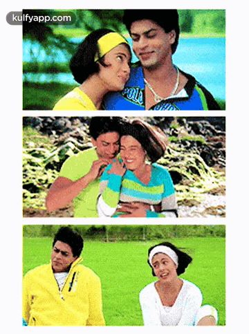A Collage Of Four Pictures Of A Man And A Woman With The Words Kulfyapp.com At The Top GIF