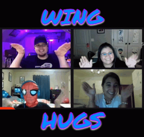 A Collage Of Four Pictures With The Words Wing Hugs GIF