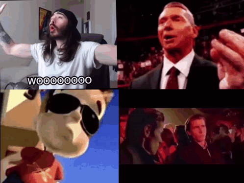 A Collage Of Four Pictures With The Words Woooooo On The Top GIF
