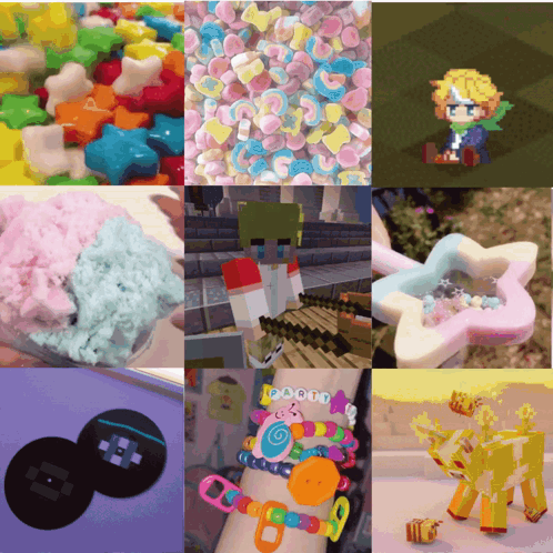 A Collage Of Images Including One That Says ' Candy ' On The Bottom GIF
