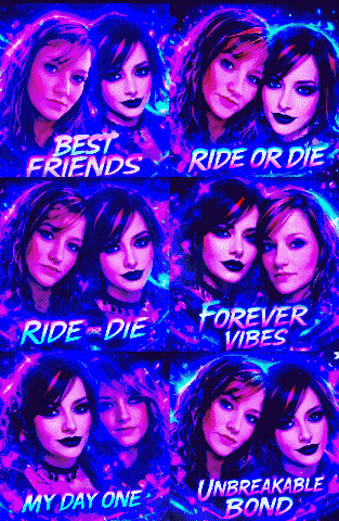 a collage of images of a girl with the words best friends ride or die forever vibes my day one unbreakable bond