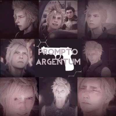A Collage Of Images Of A Man With Prompto Argentum Written On The Bottom GIF