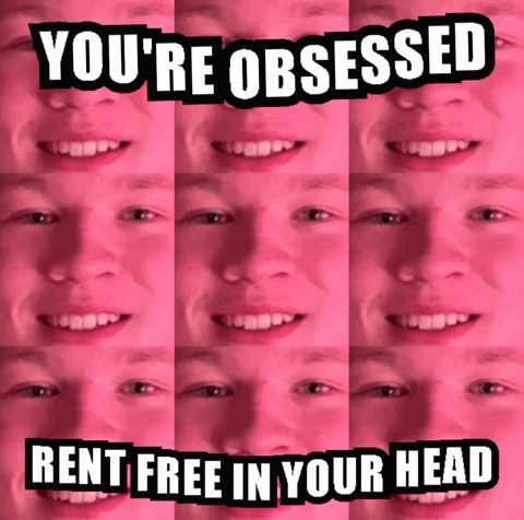 A Collage Of Images Of A Man With The Caption " You 'Re Obsessed Rent Free In Your Head " GIF