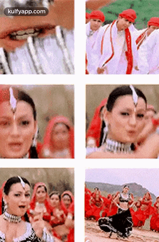 A Collage Of Images Of A Woman In A Traditional Outfit GIF